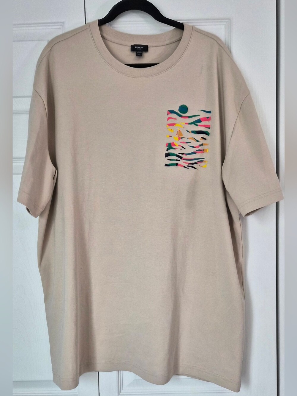 Express Men XL Tall Relaxed Fit Cotton Abstract Graphic Tan T-Shirt Resortwear